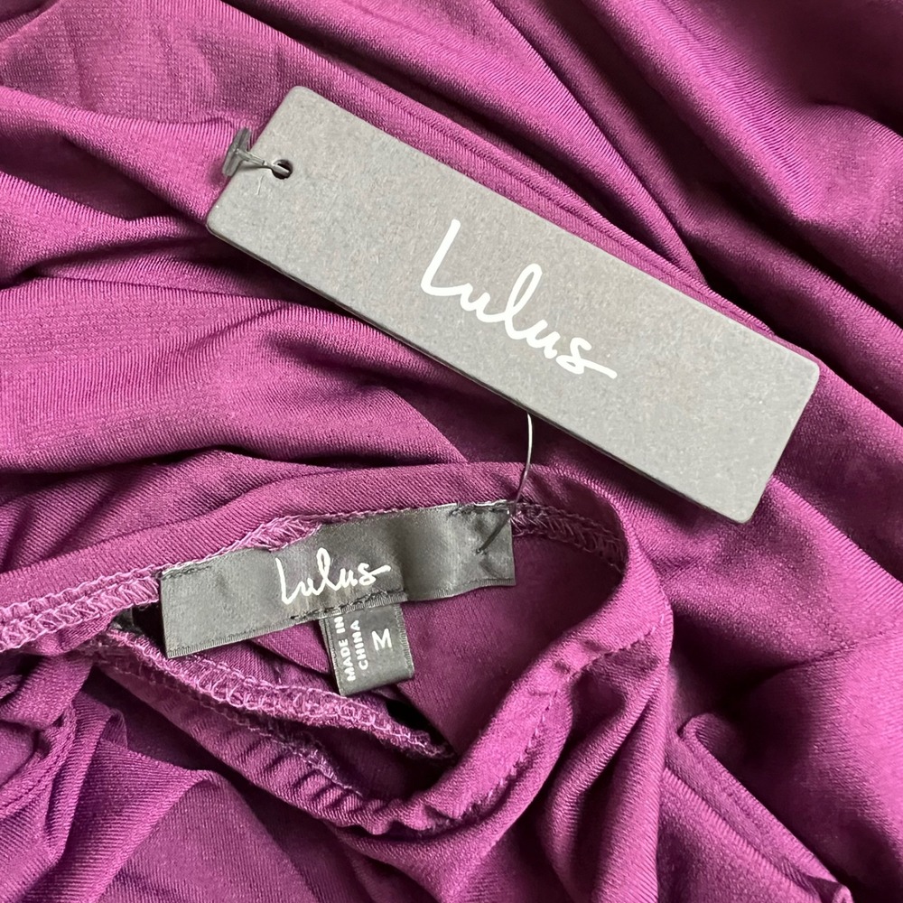 Lulus Maxi Dress One Shoulder Long Sleeve Cape Ruched Gown Purple Size M NEW - Picture 5 of 6
